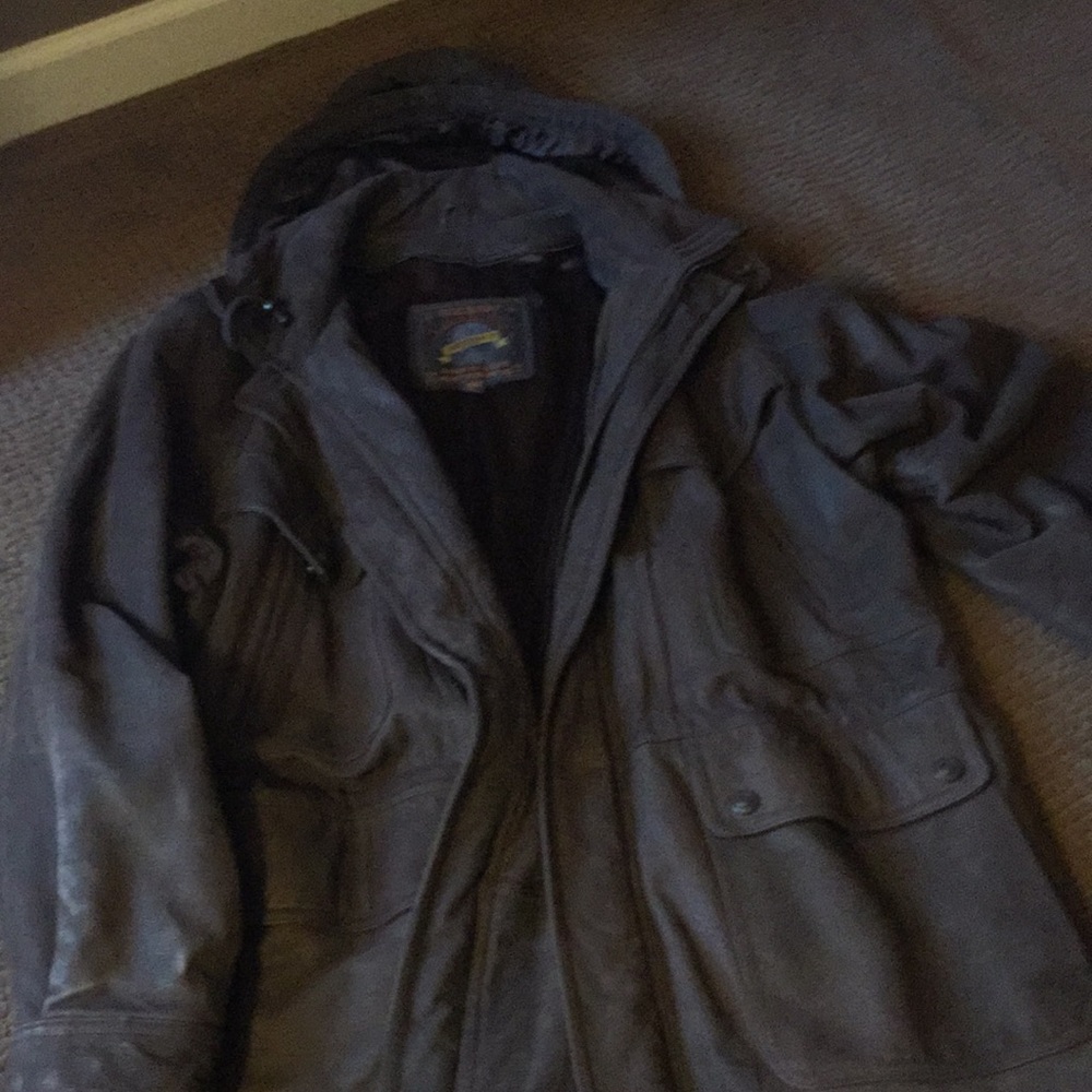Men’s Brown leather Hooded Jacket